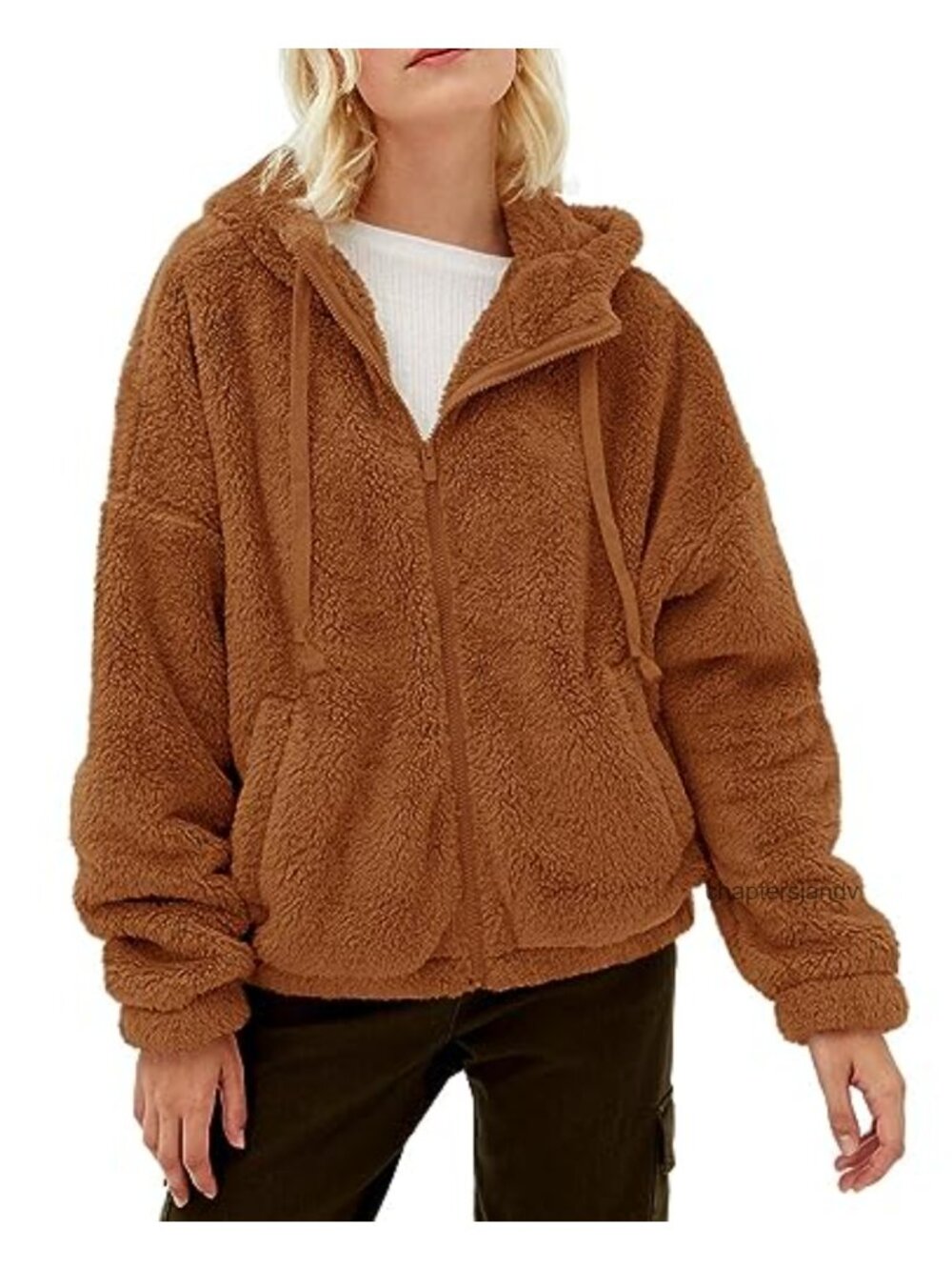 Fuzzy Sherpa Fleece Zip Up Hooded Jacket Oversized Winter Warm Sweatshirt